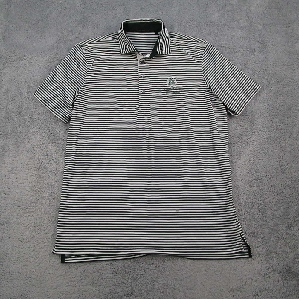 Greyson Mens Polo Shirt Large Green Stripe Trump National Los Angeles Golf Crest